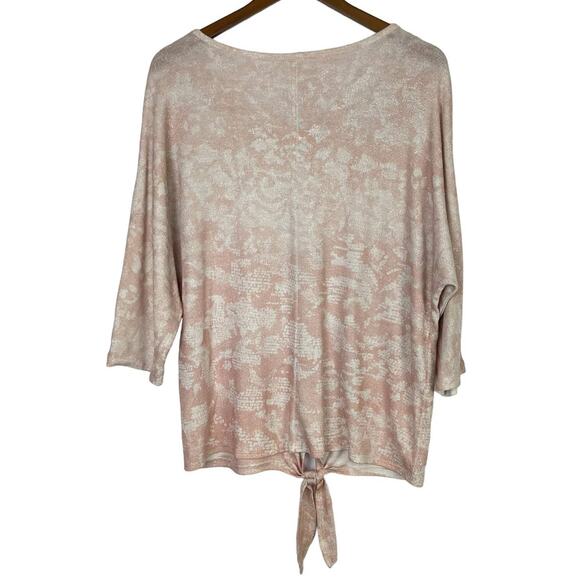 Chico’s | Tierra Sz 2 Large Pink Metallic Tie Front 3/4 Sleeve Top Knit Sweater - Picture 3 of 10